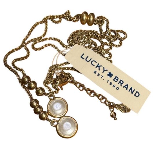 Lucky Brand imitation mother of pearl lariat gold-tone 34” necklace - Picture 3 of 3